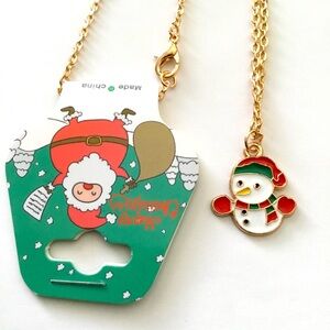 New Gold Tone Snowman Charm Necklace